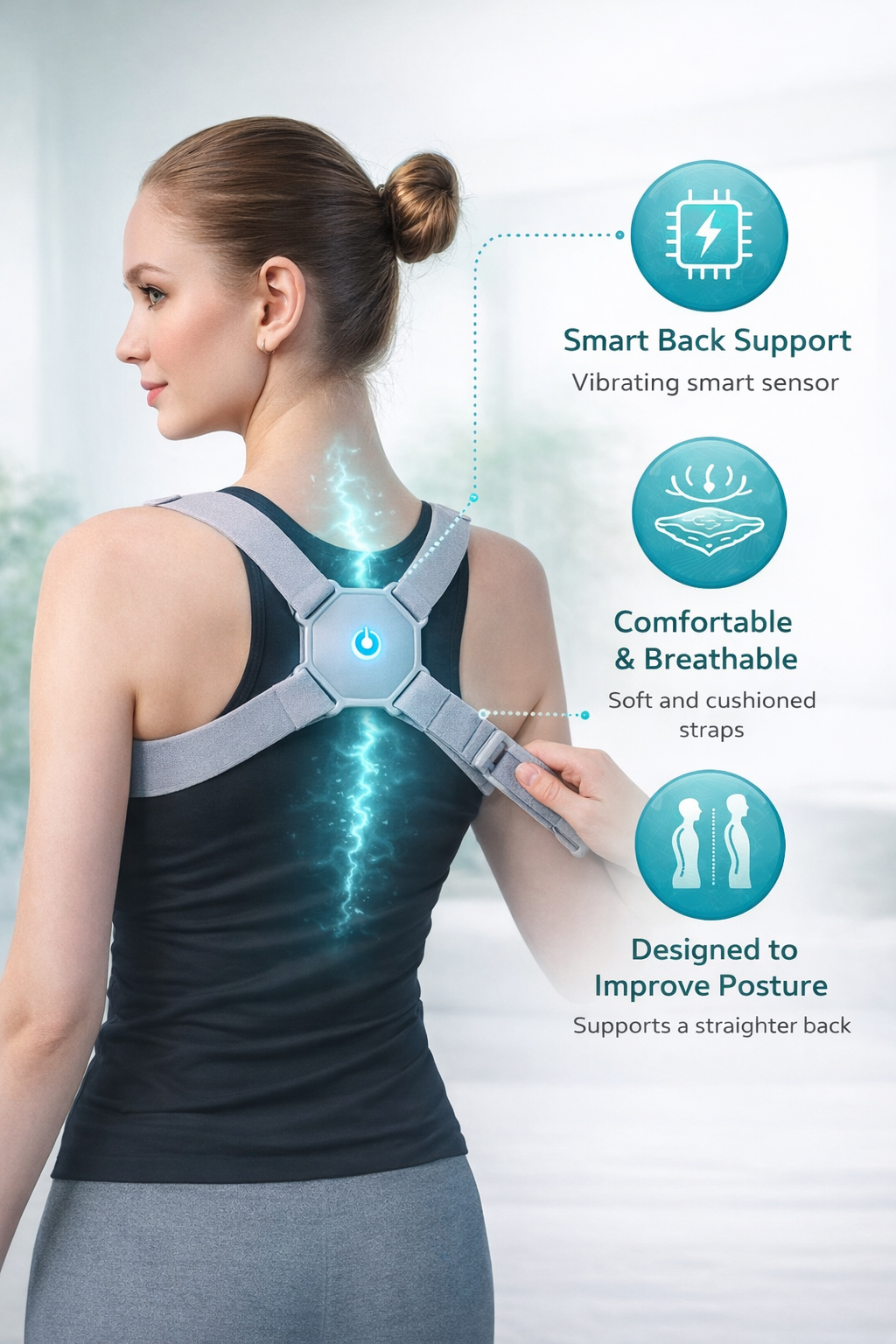 Correcteur de posture intelligent – ​​ceinture dorsale vibrante pour dos droit, confort et soutien quotidien