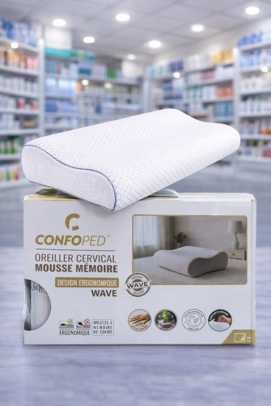Oreiller Cervical CONFOPED – Mousse à Mémoire Originale | وسادة طبية عنقية موس ميموري أصلية