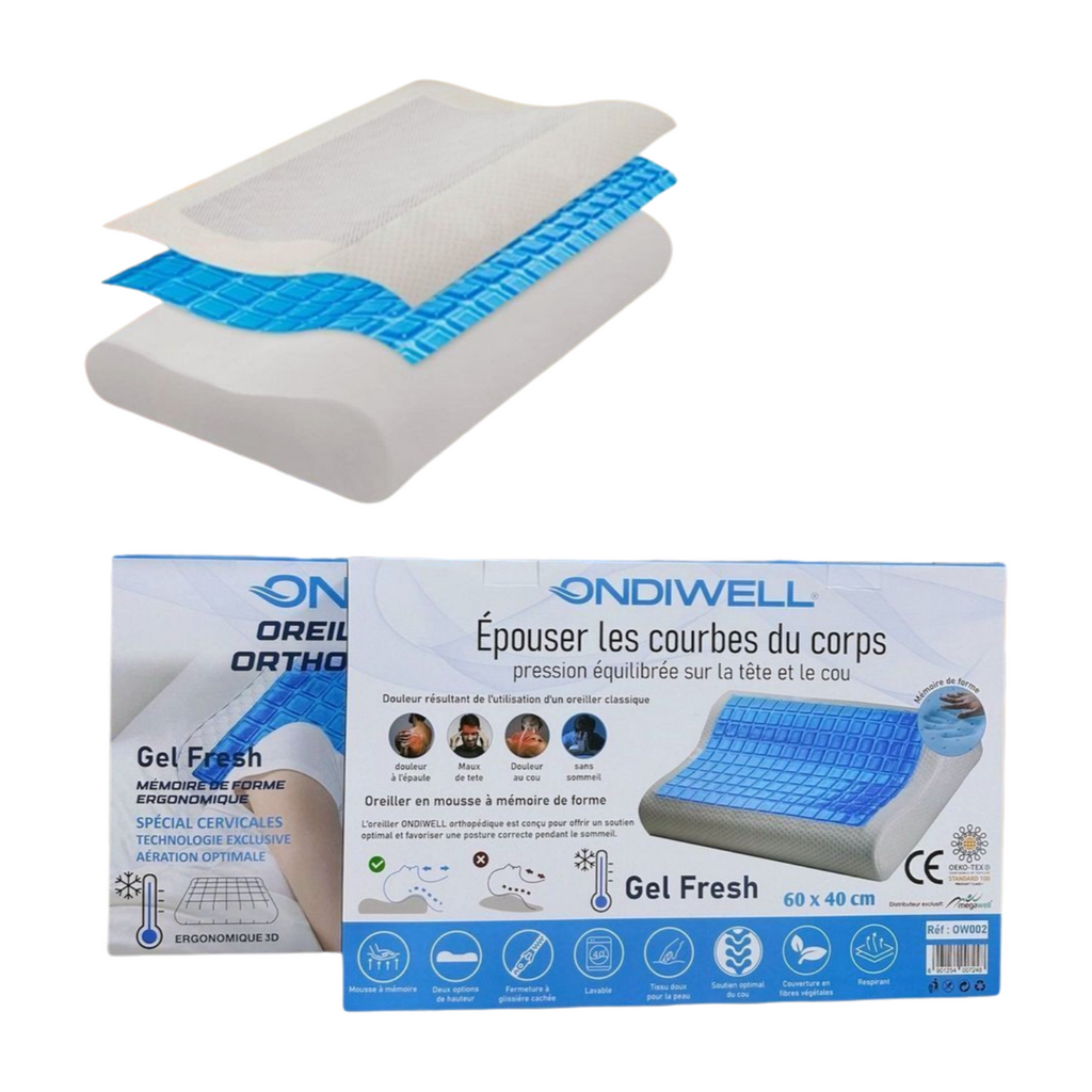 Oreiller Orthopédique Ondiwell – Mousse à Mémoire Wave | وسادة طبية مريحة لتقويم العمود الفقري بتقنية الذاكرة